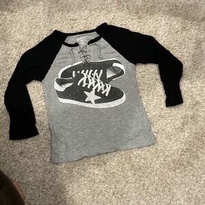 *Vintage* Flowers by Zoe Black and Gray Long Sleeve Tee with Sneaker Graphic